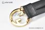 Gucci Blondie Belt Black Leather With Yellow Gold Round Interlocking G Buckle