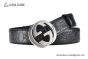 Gucci Signature Leather Belt Black Leather With Stainless Steel Interlocking G Buckle