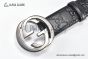Gucci Signature Leather Belt Black Leather With Gray Steel Interlocking G Buckle