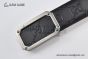 Gucci Signature Leather Belt Black Leather With Gray Steel Rectangular buckle with Gucci trademark