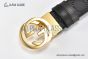 Gucci Reversible Cucci Signature Belt Black Leather With Yellow Gold Interlocking G Buckle